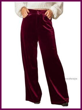 Wide Leg Velvet Work Pants Pull On Palazzo Pockets